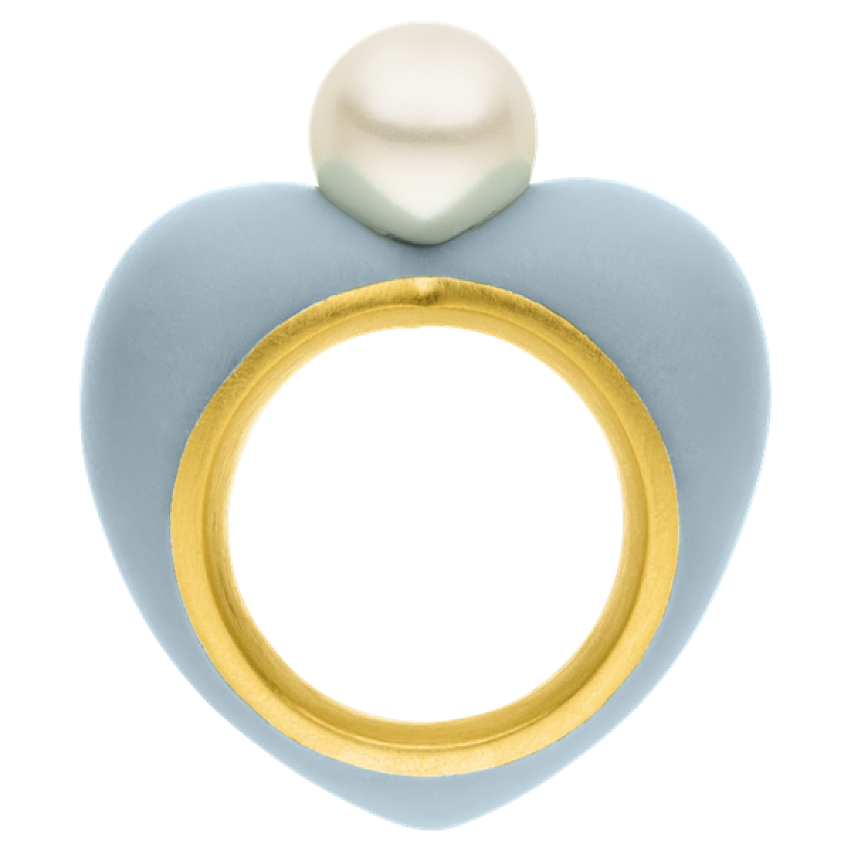 Heart ring made of 935 silver, 750 gold yellow-plated, with a colorful resin body and a radiant white freshwater pearl – a modern design classic by AMALA. Heart ring made of 935 silver, 750 gold yellow-plated, with a colorful resin body and a radiant white freshwater pearl – a modern design classic by AMALA.