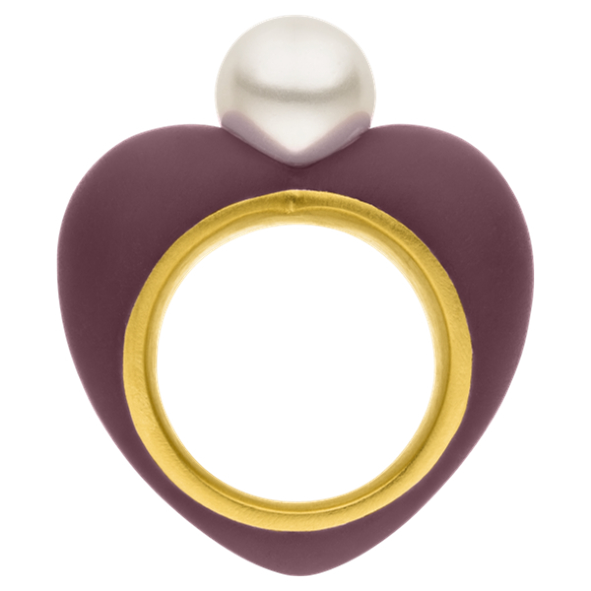 Heart ring made of 935 silver, 750 gold yellow-plated, with a colorful resin body and a radiant white freshwater pearl – a modern design classic by AMALA. Heart ring made of 935 silver, 750 gold yellow-plated, with a colorful resin body and a radiant white freshwater pearl – a modern design classic by AMALA.