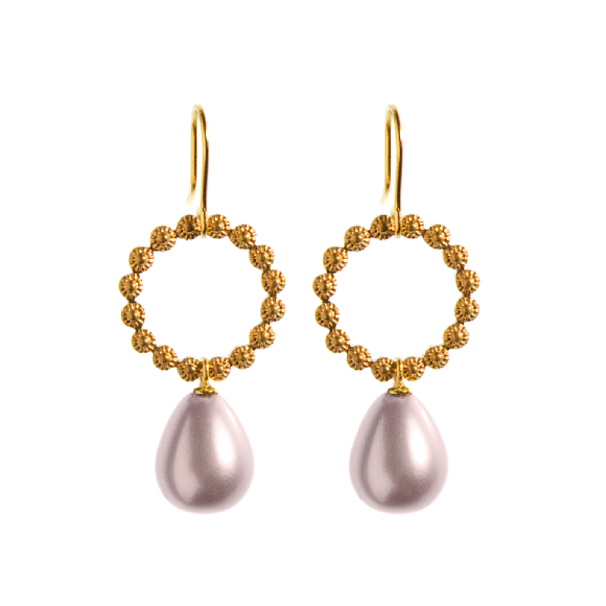 Blossom Allure Ohrringe, 18k Gelbgold-Plattierung, Perltropfen, Blüten-Design, von Doll Up Sister