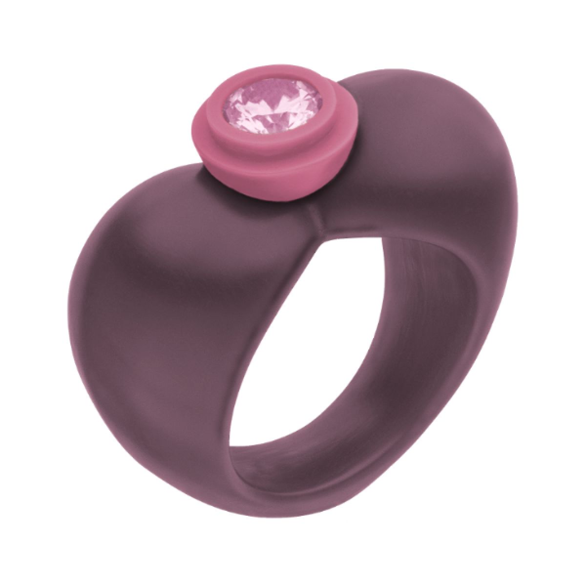 Herzförmiger Ring aus violettem Kunstharz mit eingefasstem Zirkonia – Modell AMALA Heart Up.