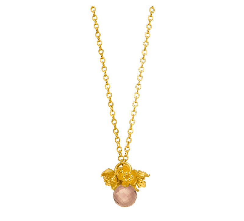 Cherry Bloom Halskette mit Goldauflage und Hydroquarzkugel